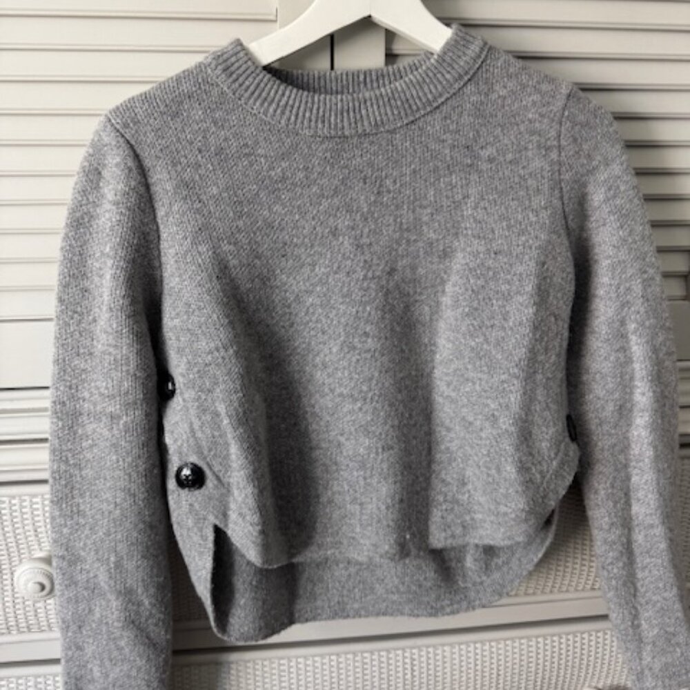 Zara Gray Cropped Knit Sweater with Side Button Detail